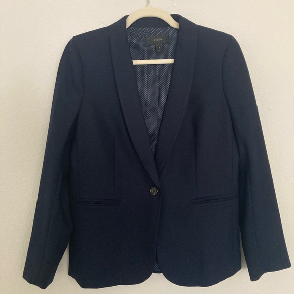 J. Crew Parke Blazer Navy Fitted One Button Wool Stretch Blazer Size 10 - Picture 2 of 10